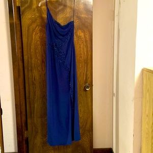 Navy formal, off the shoulder beaded dress